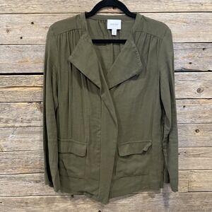 Nine West Women's Green Utility Jacket Coat Size Small‎ Long Sleeve Pockets Zip